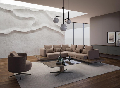 Living room Designer Furniture Luxury Suite Corner sofa L-shape Furnishings Coffee table